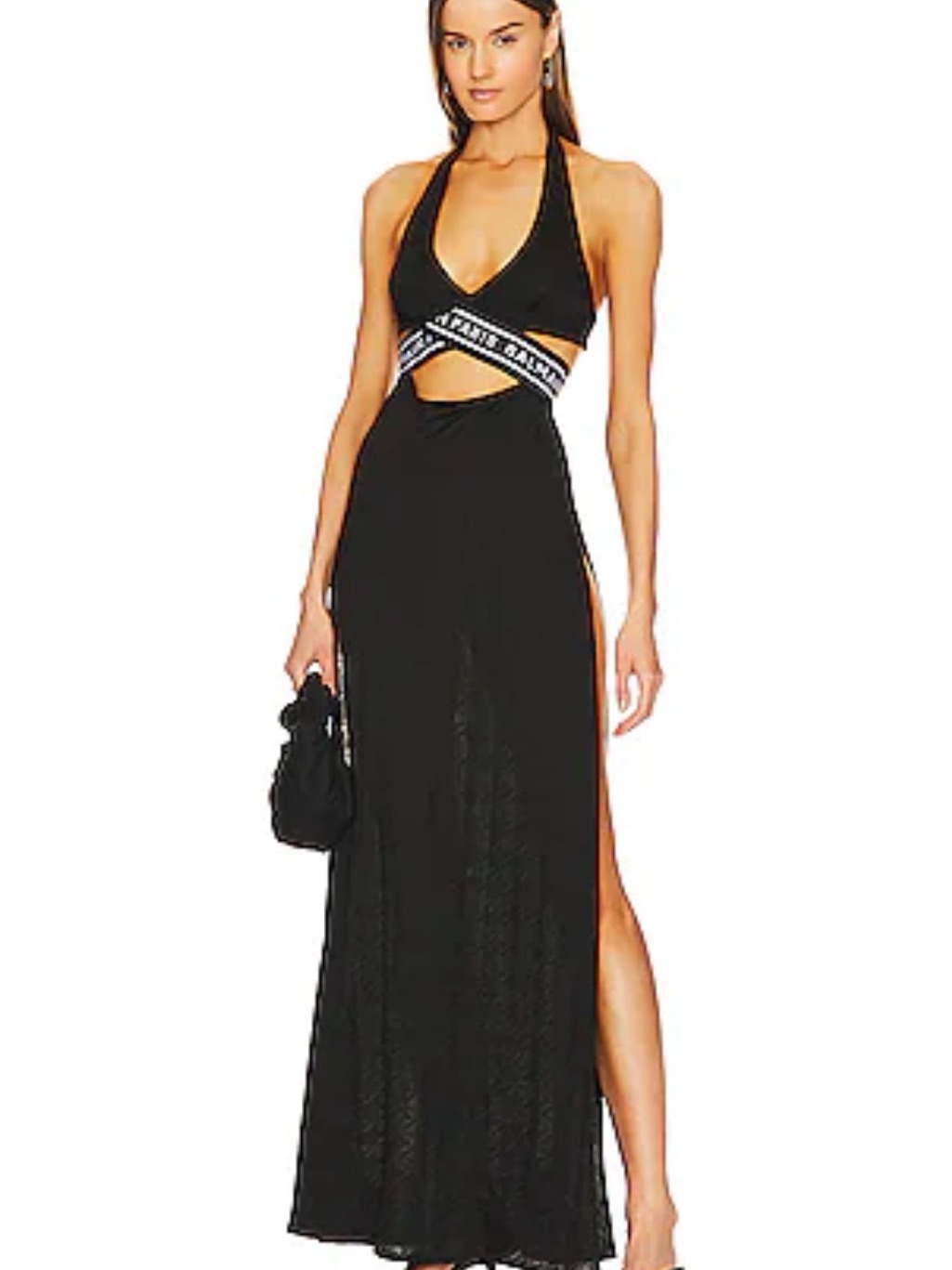 Balmain Black Halter Maxi Dress With Branded Waistband Cutout